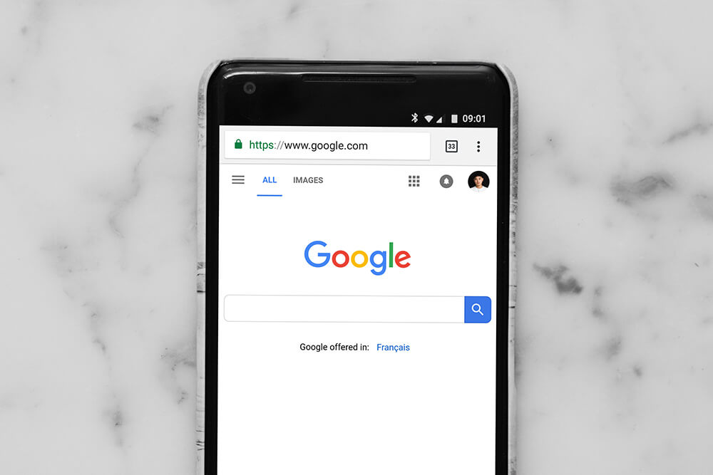 mobile with Google on screen